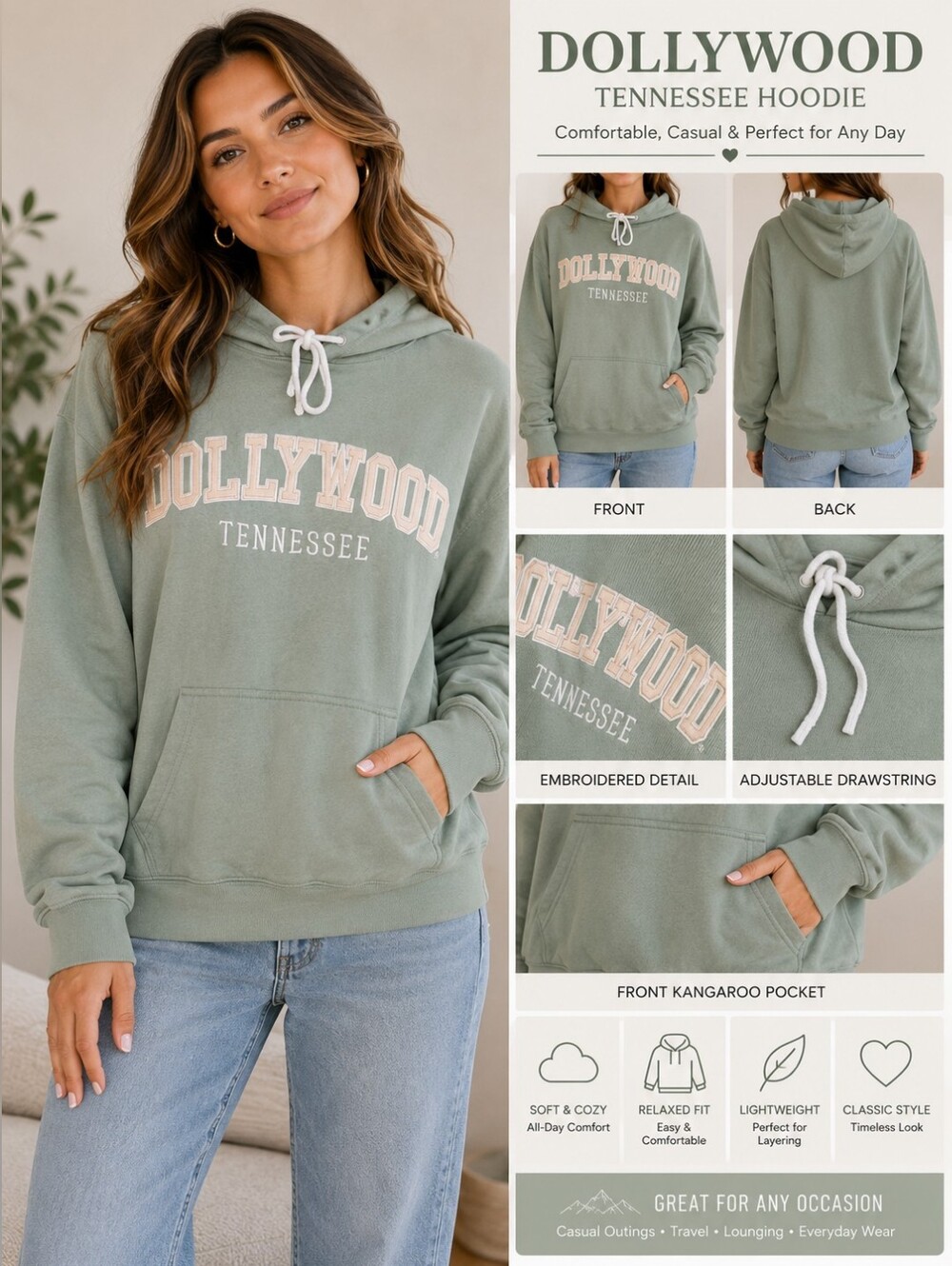 Dollywood Tennessee Sage Green Hoodie